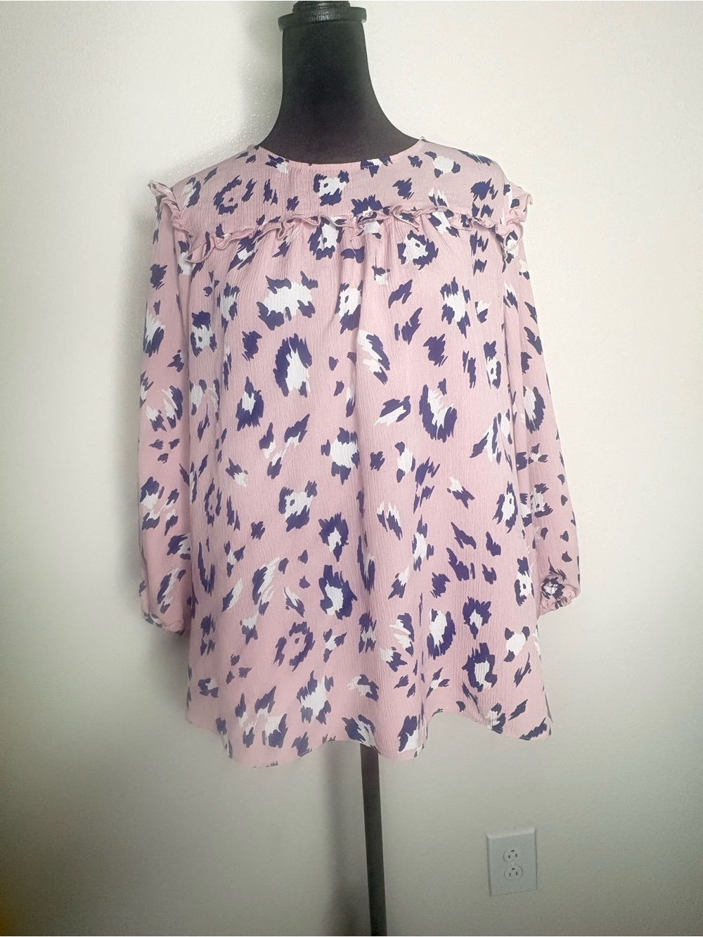 Juicy Couture Pink Animal Print Ruffle Yoke Blouse